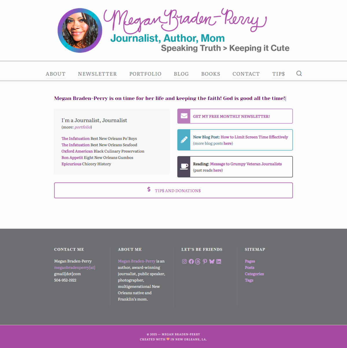 Screenshot of Megan Braden-Perry's website